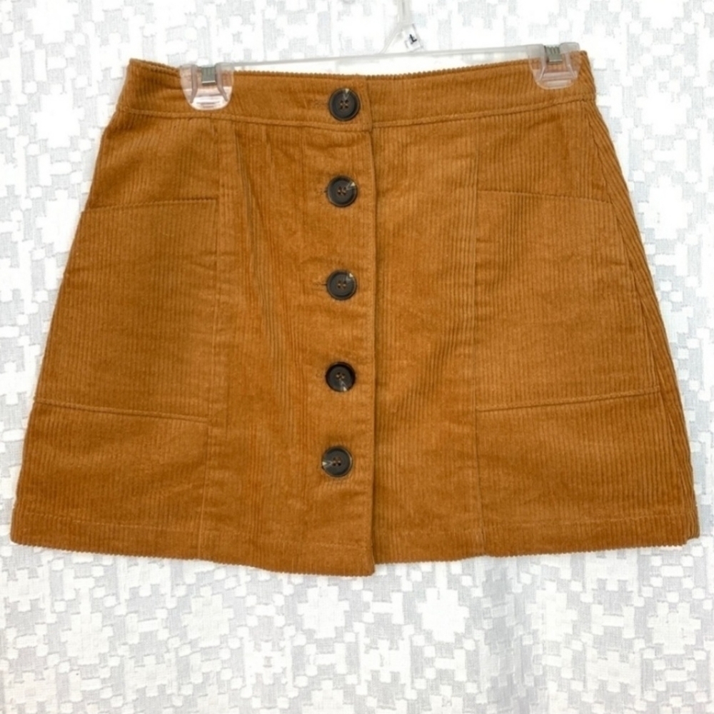 Chloe & Katie Corduroy Camel Brown Button Front Skirt Y2K 100% Cotton Size Large